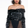 Front View Off The Shoulder Pleather Moto Jacket