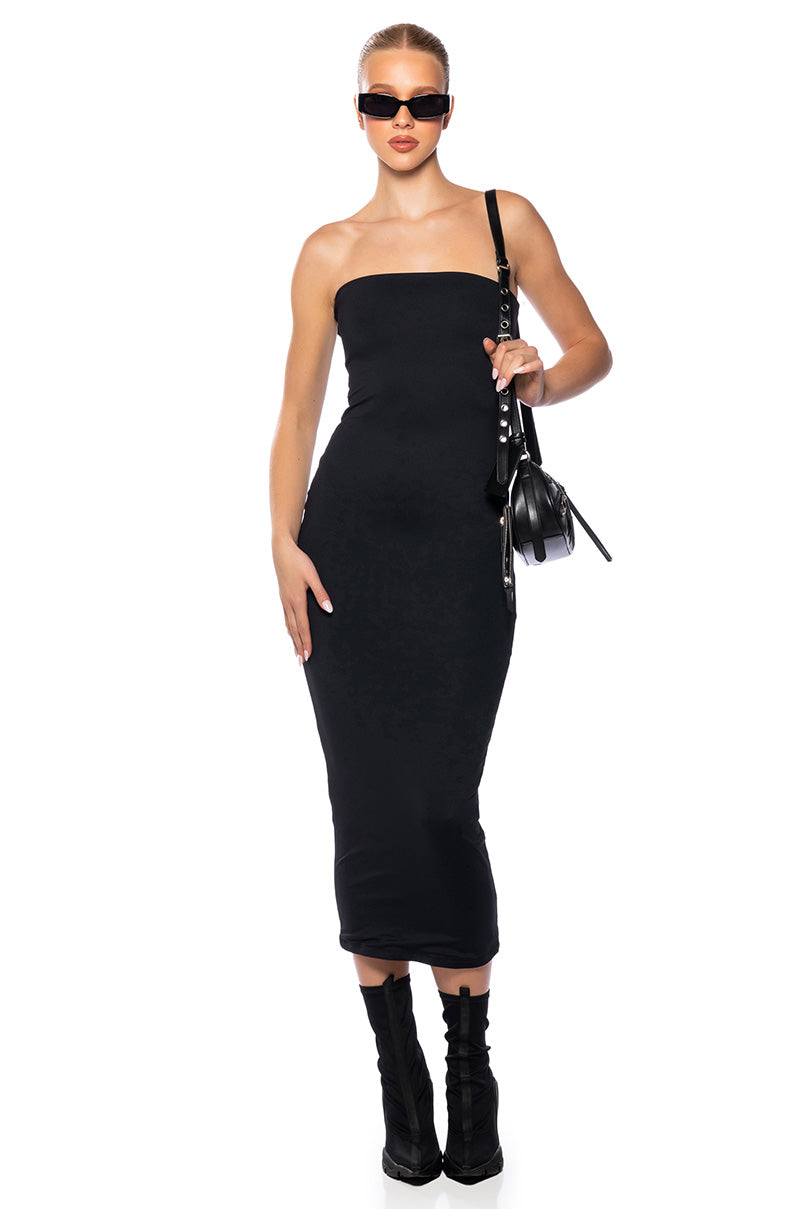 Front View Off The Top Tube Midi Dress