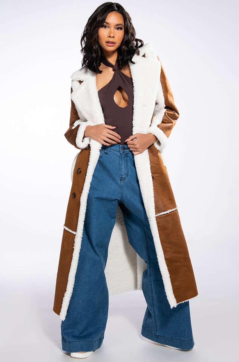 Side View Oh Na Na Shearling Suede Trench Coat 2