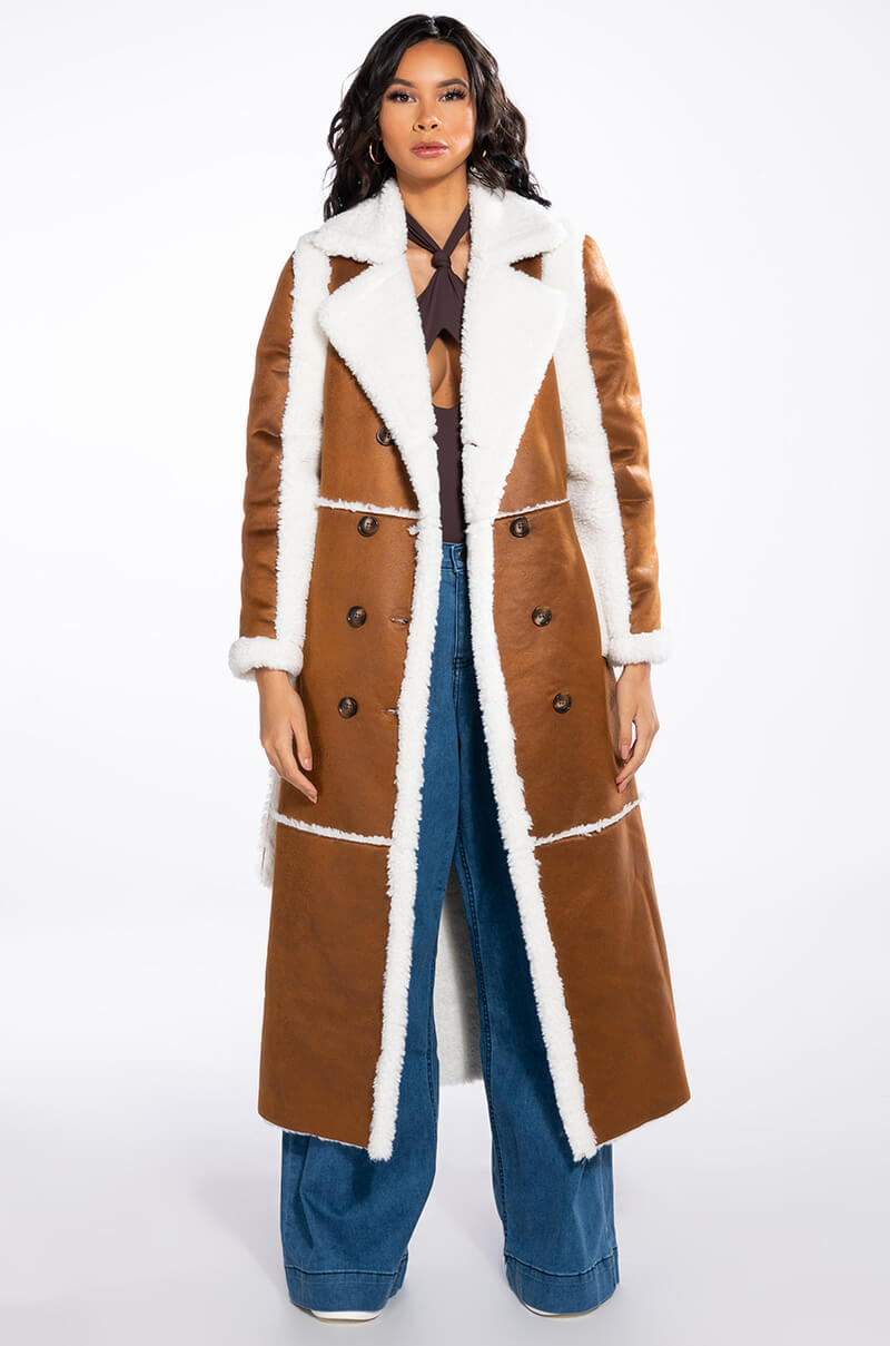 Back View Oh Na Na Shearling Suede Trench Coat 4