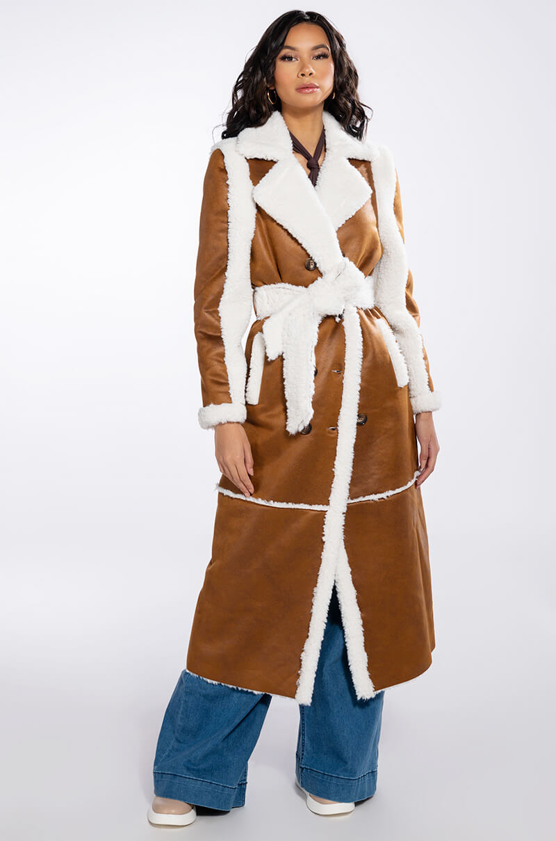 Detail View Oh Na Na Shearling Suede Trench Coat 6
