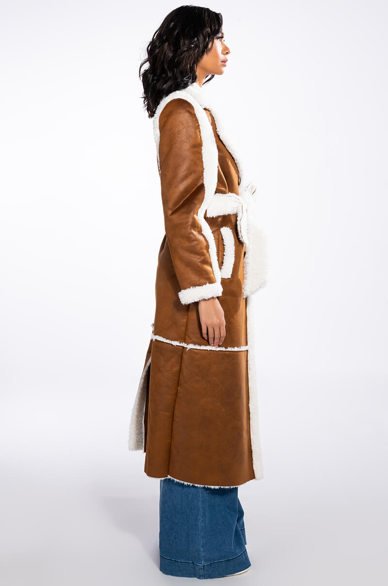 Full View Oh Na Na Shearling Suede Trench Coat 8