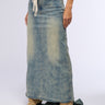 Front View Oh The Drama Denim Maxi Skirt With Train