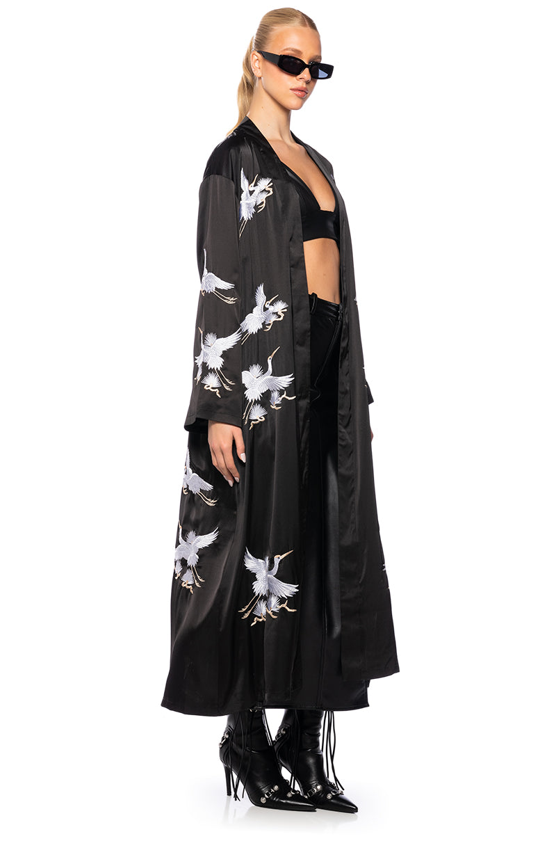 Side View Okinawa Embroidered Satin Duster