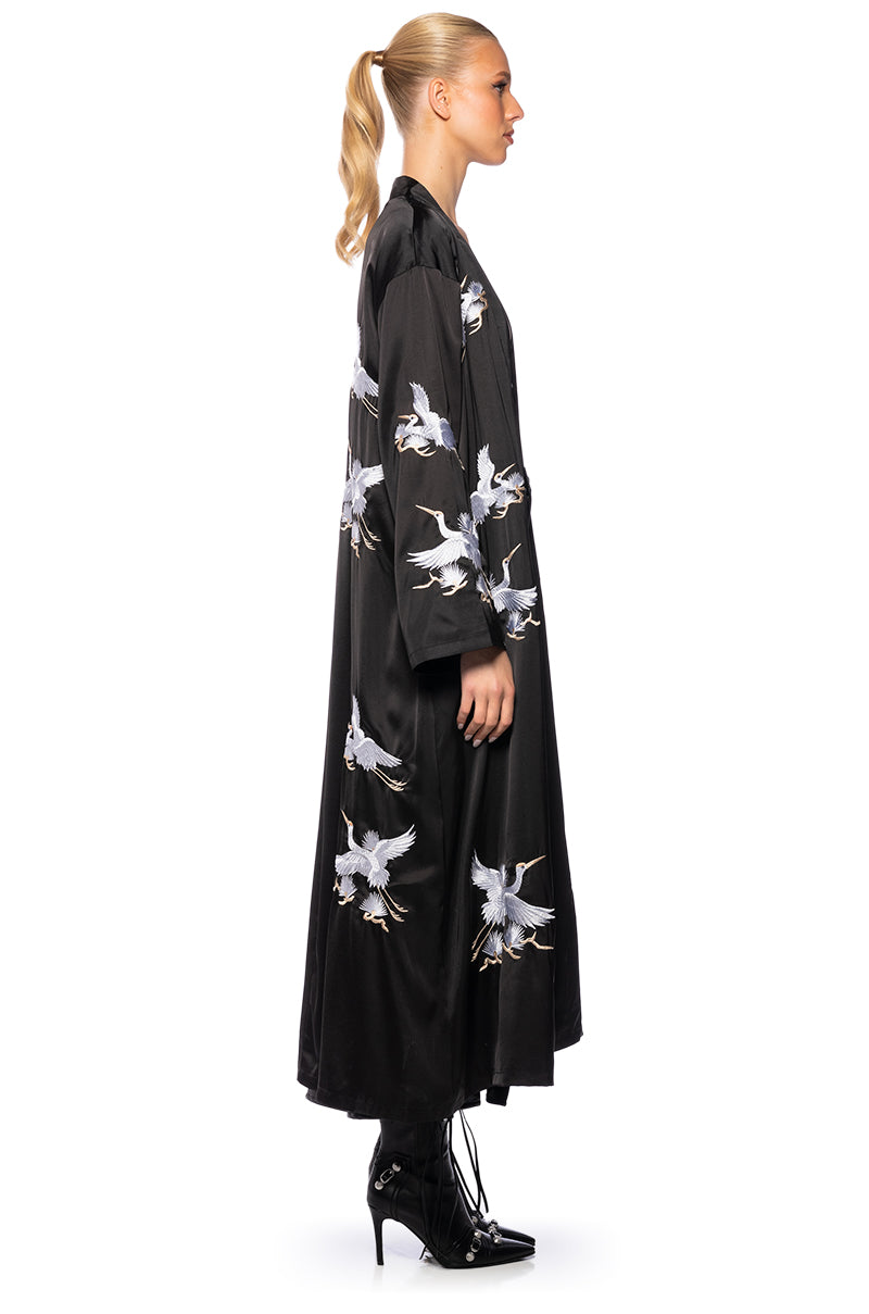 Detail View Okinawa Embroidered Satin Duster