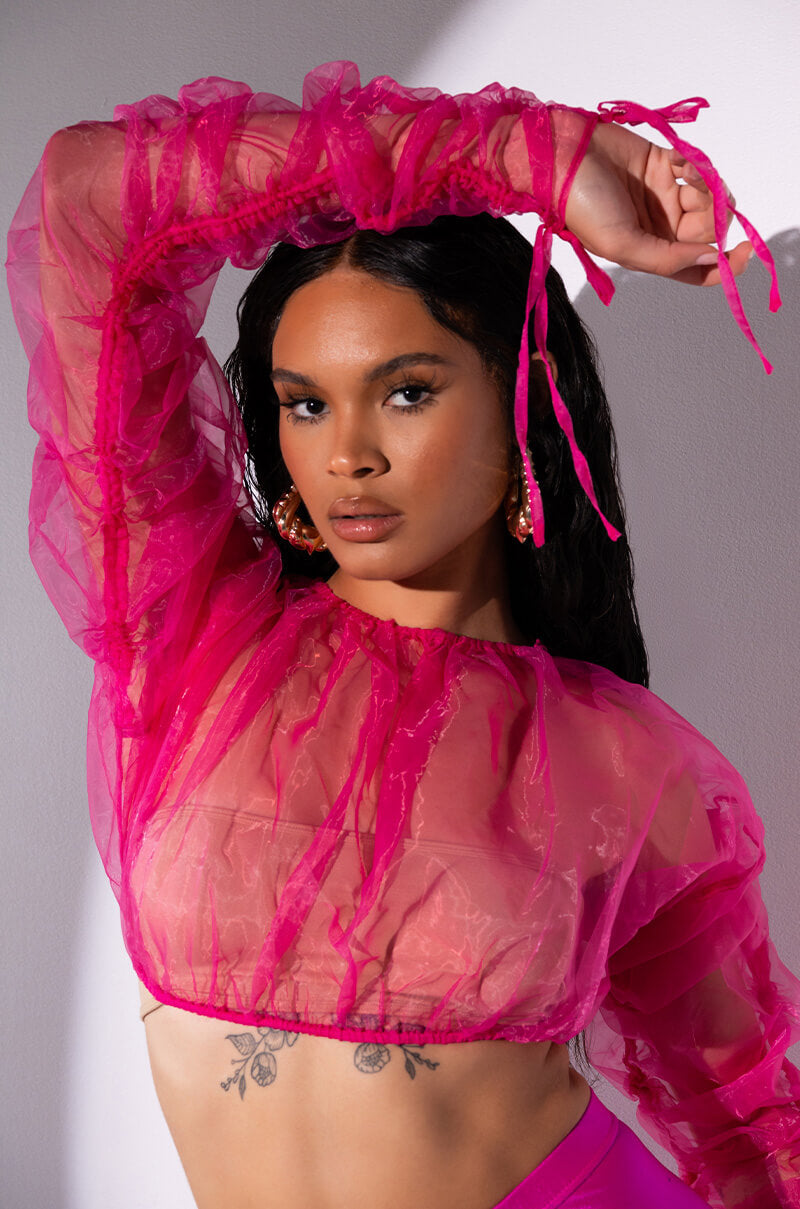 Front View Old English Organza Micro Blouse