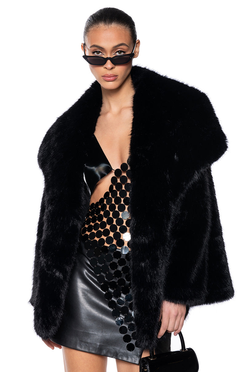 Front View Old Hollywood Faux Fur Jacket