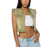 Front View Olive Denim Crop Vest