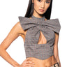 Front View Olivia Structured Bow Tie Halter Neck Top