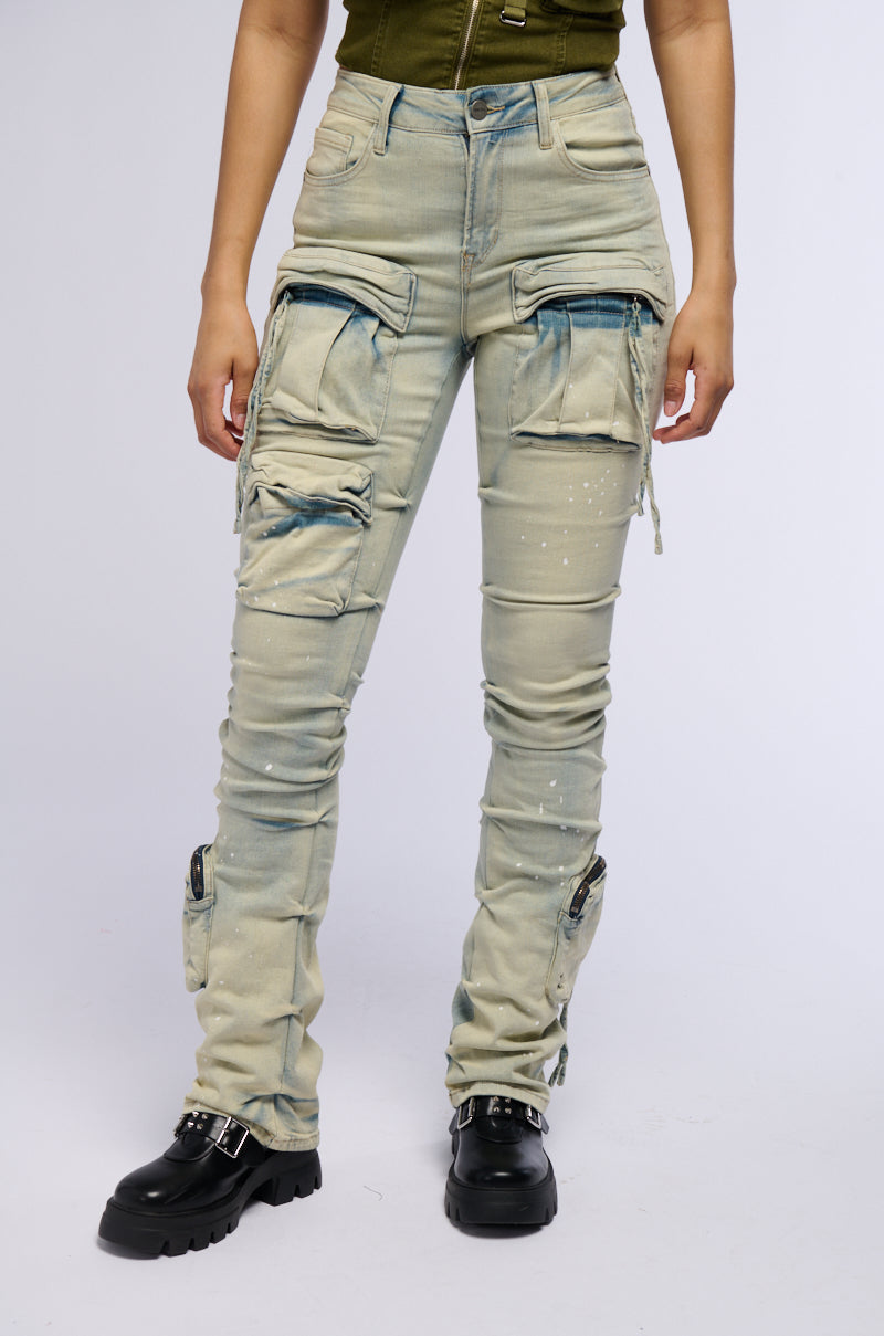 Side View Ombre Blue High Rise Stacked Jeans