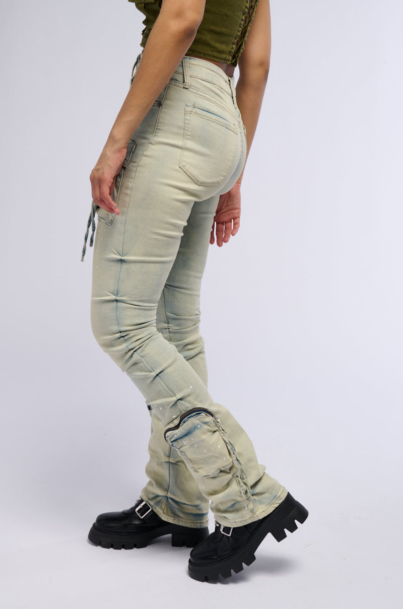 Back View Ombre Blue High Rise Stacked Jeans