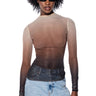 Front View Ombre Long Sleeve Mesh Top