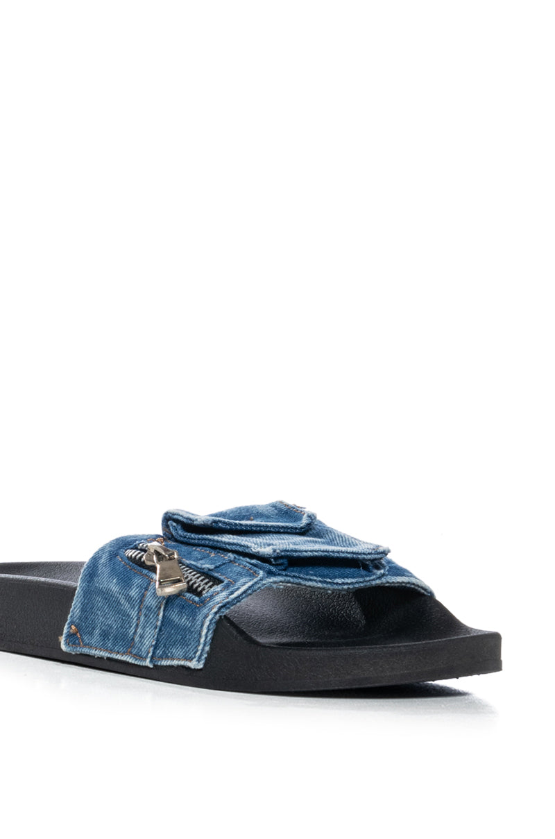 Extra View Omg Cargo Denim Flat Sandal In Blue