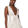 Front View Omnia Sleeveless Sequin Romper In White