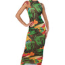 Front View On A Roll Printed Maxi Dress In Green Multi