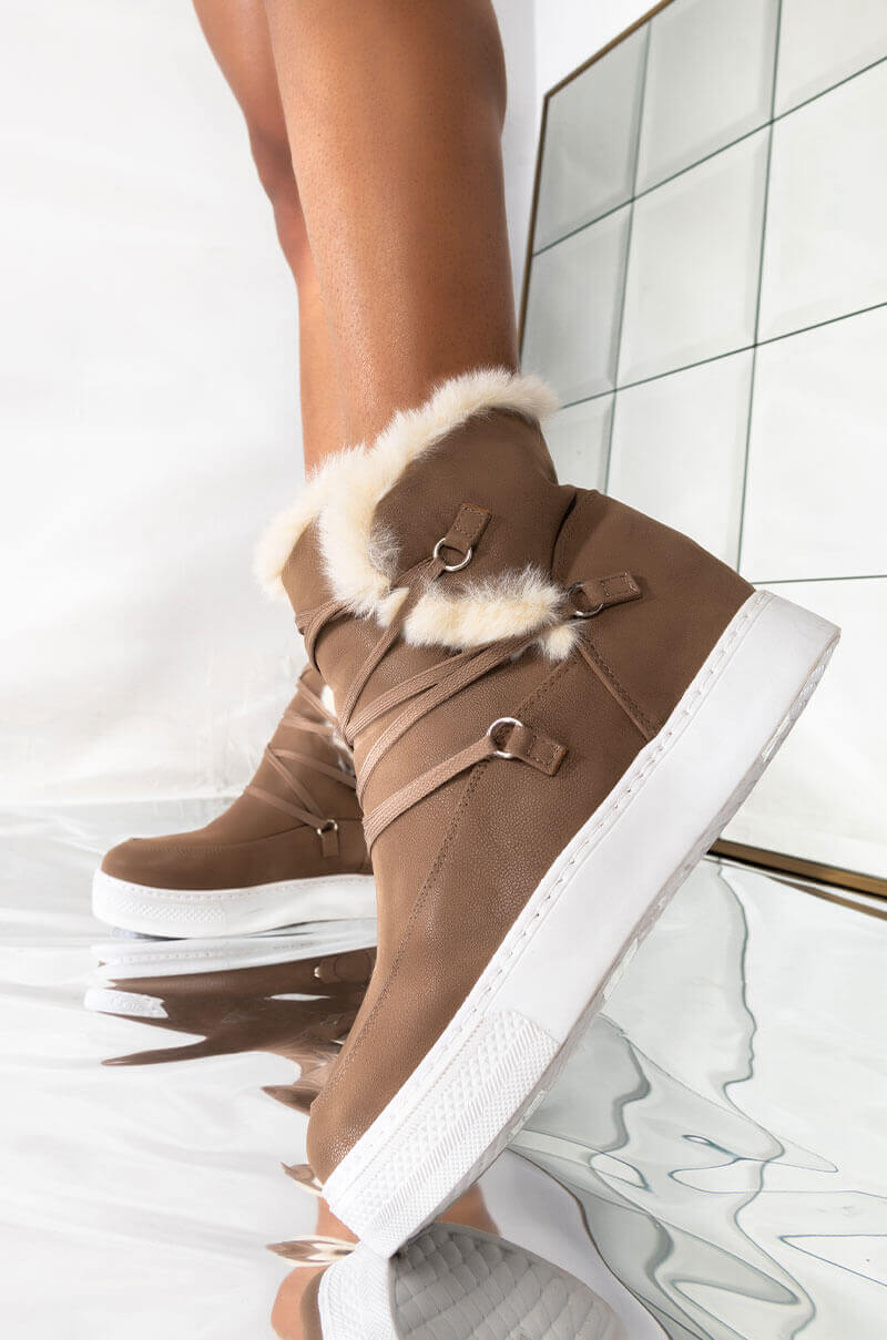 Front View On Cloud 9 Wedge Bootie in Tan