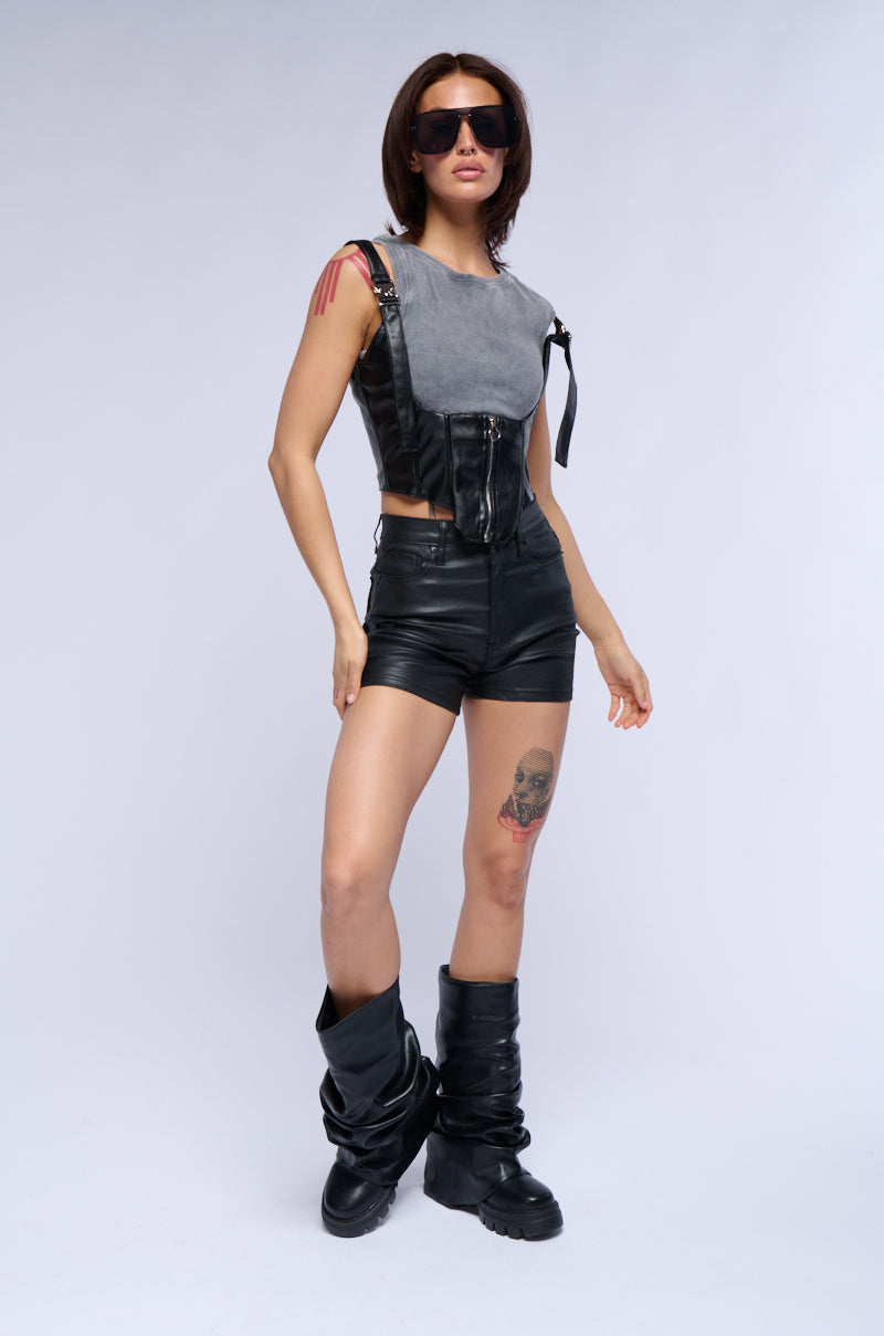 Extra View On Duty Faux Leather Lace Up Shorts