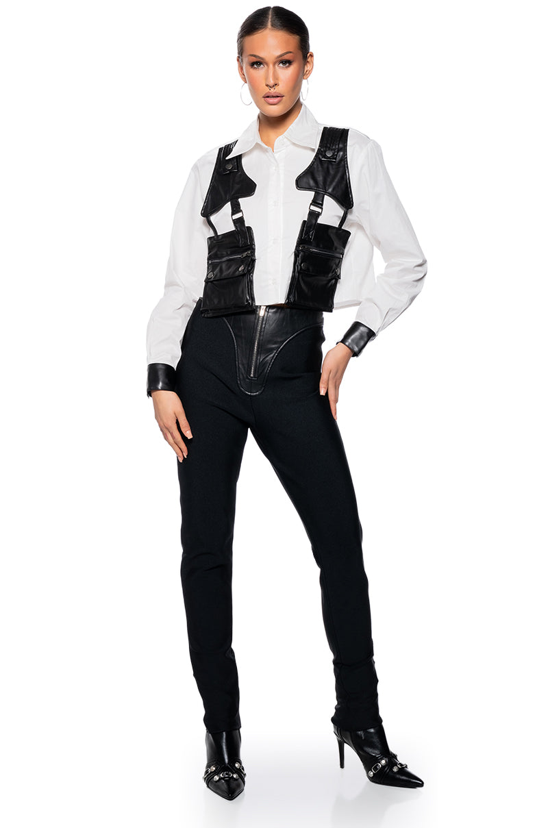 Detail View On Duty Faux Leather Pocket Detail Poplin Shirt 3