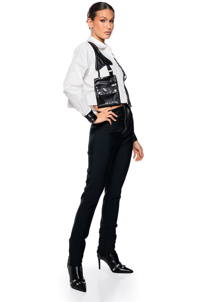 Full View On Duty Faux Leather Pocket Detail Poplin Shirt 4