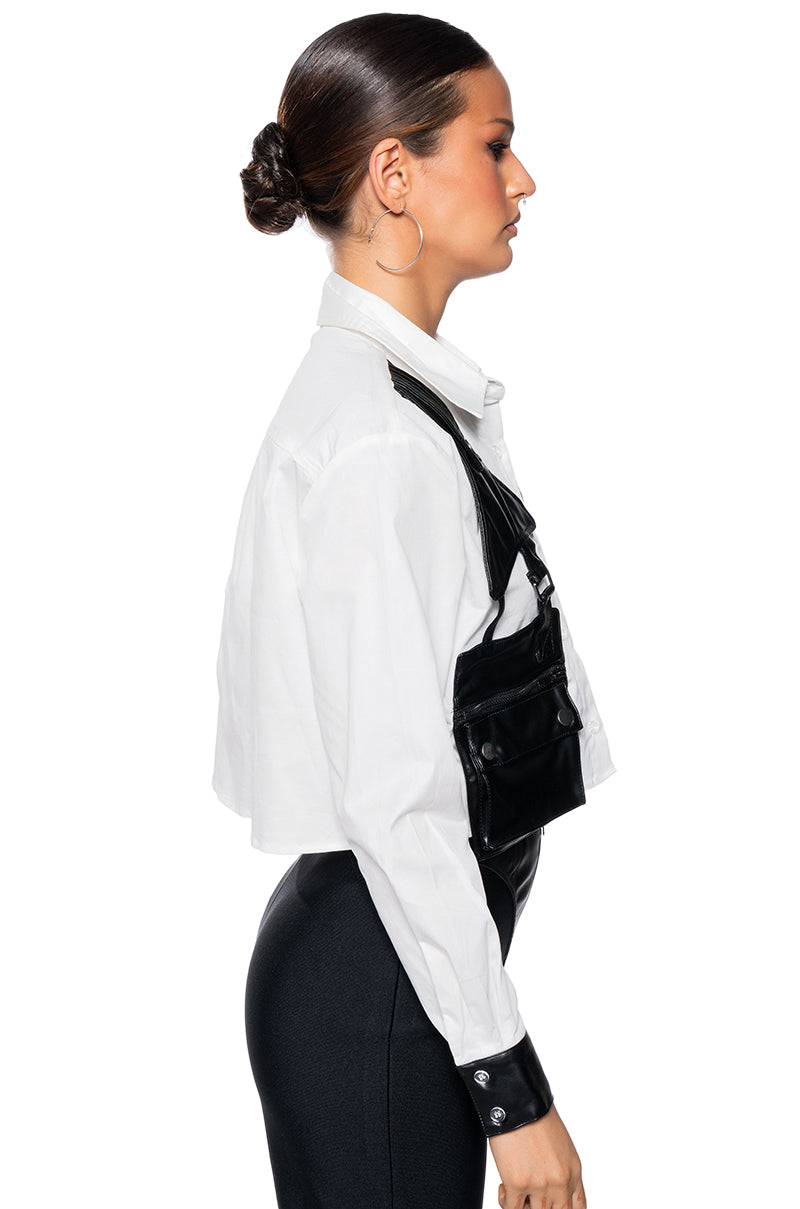 Extra View On Duty Faux Leather Pocket Detail Poplin Shirt 5
