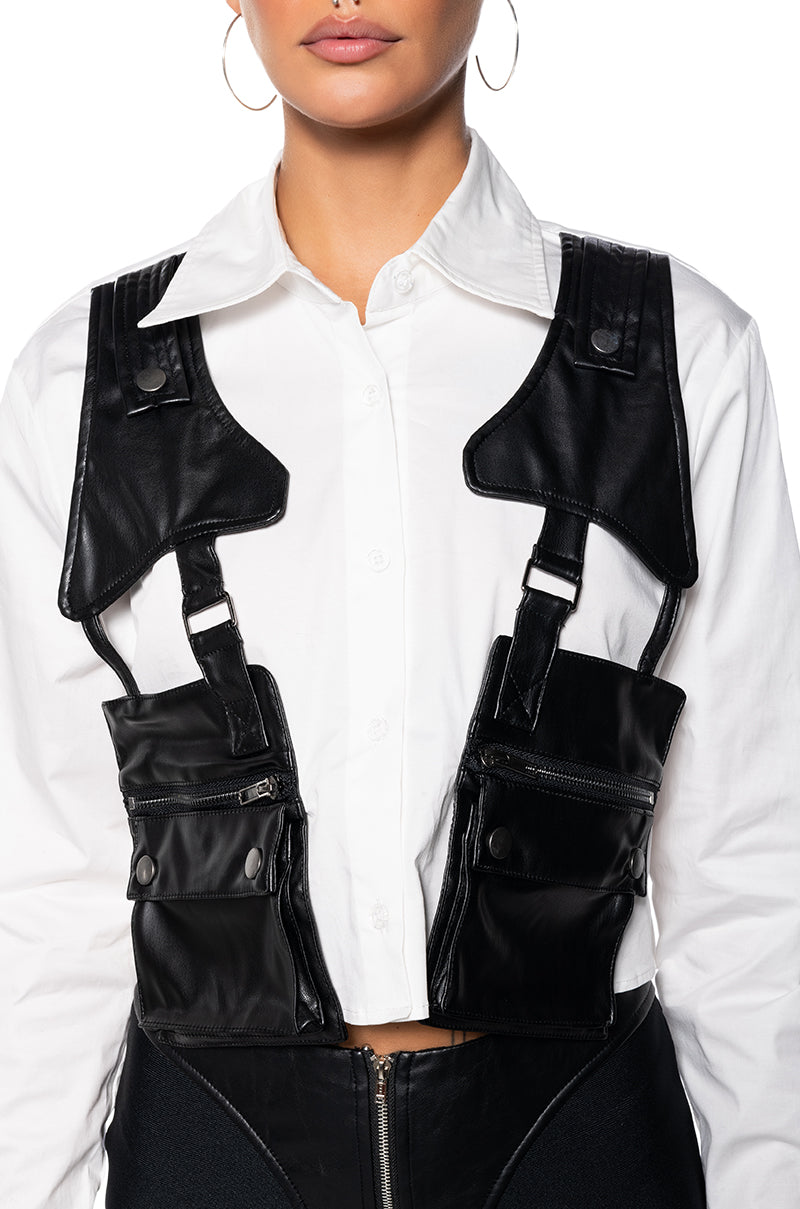 Extra View On Duty Faux Leather Pocket Detail Poplin Shirt 7