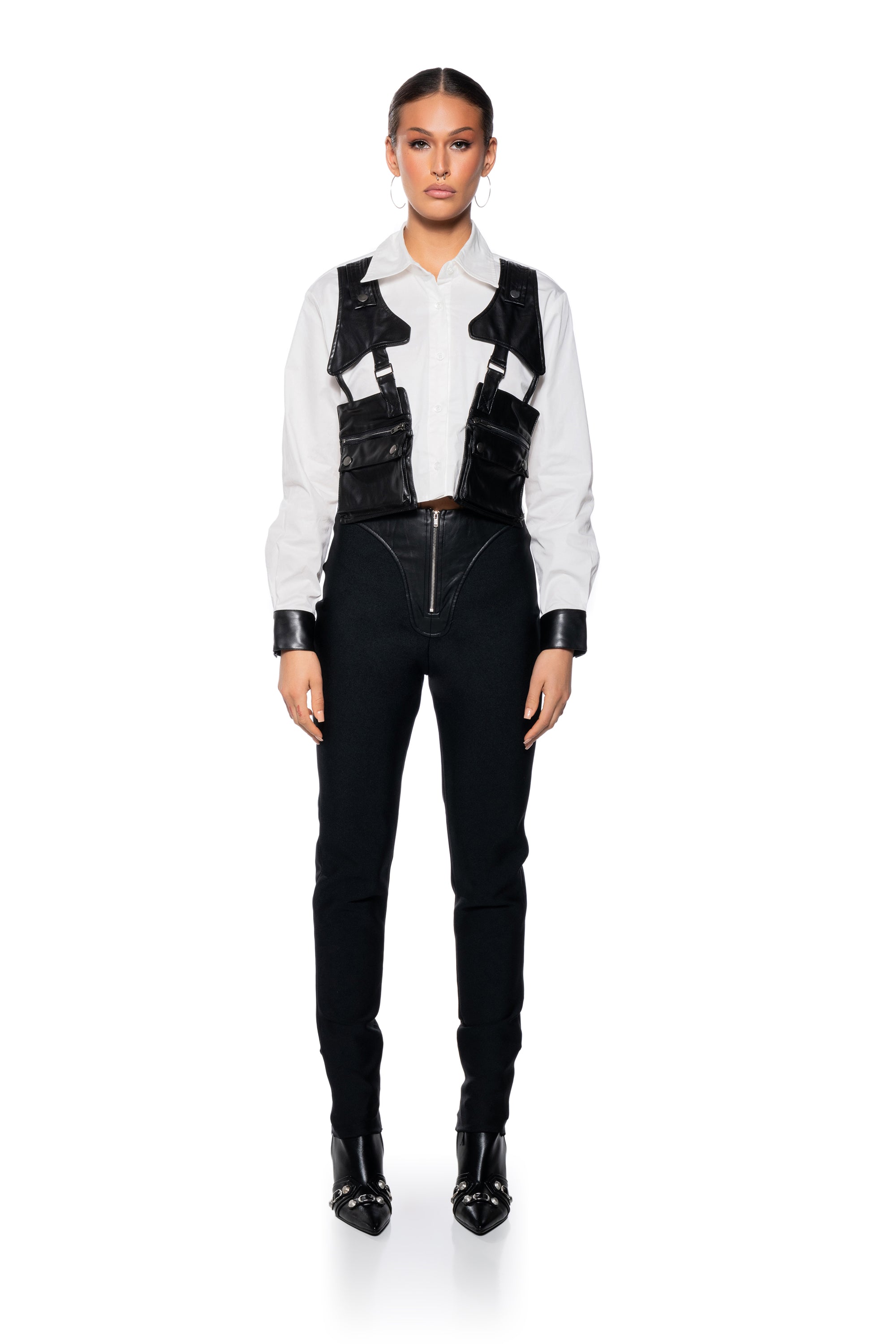 Extra View On Duty Faux Leather Pocket Detail Poplin Shirt 8