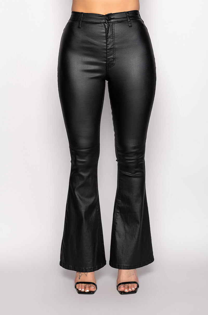 Back View On Duty Vegan Leather High Rise Flare Pants