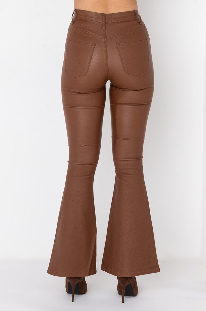Back View On Duty Vegan Leather High Rise Flare Pants