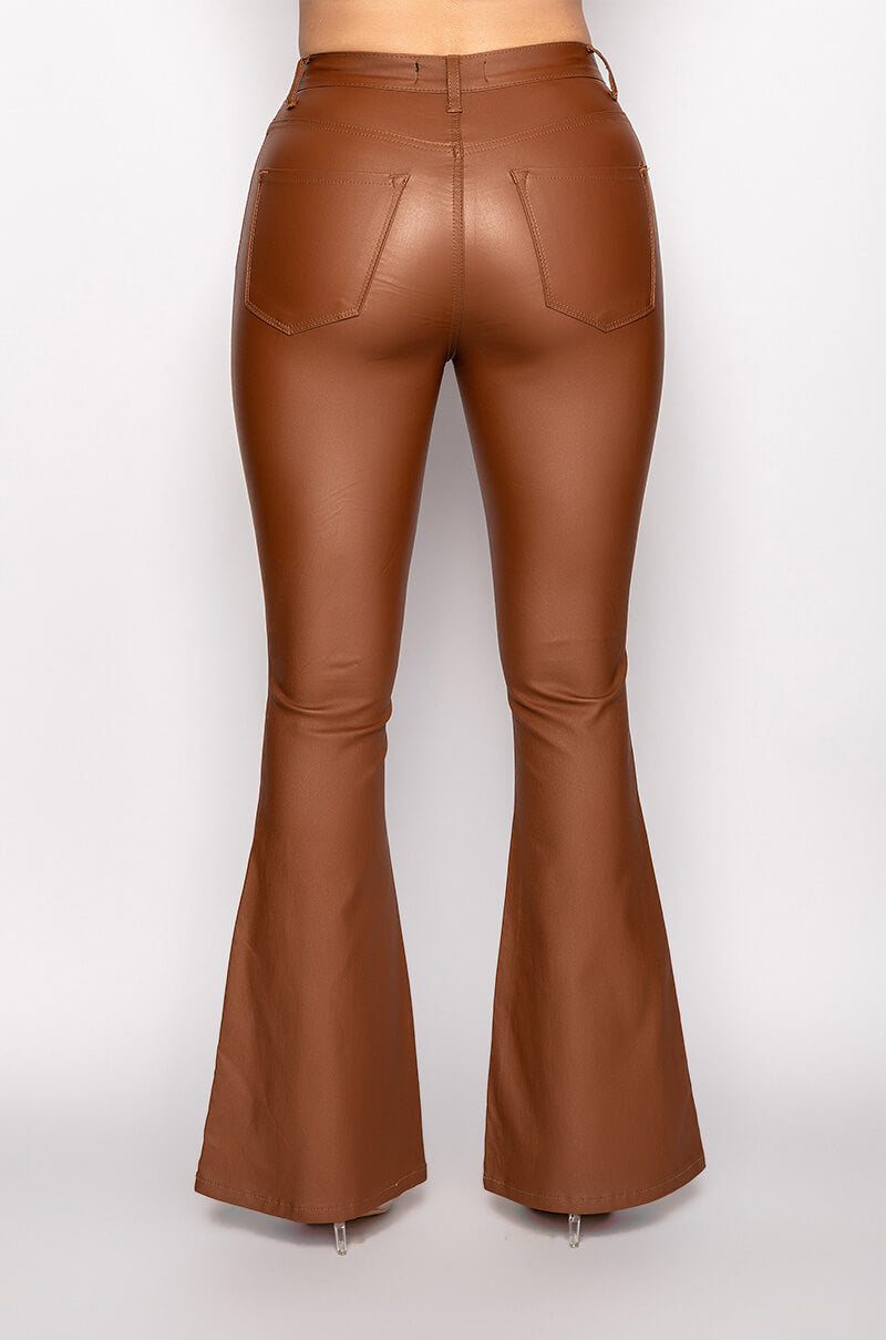 Bell Bottom Brown Faux Leather Flares ON DUTY VEGAN LEATHER HIGH