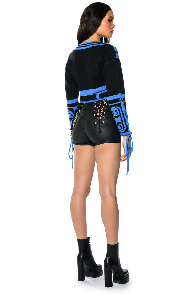 Detail View On-duty Vegan Leather Lace Up Shorts