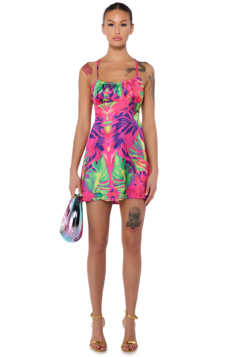 Extra View On Holiday Satin Printed Mini Dress
