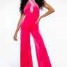 Front View On Me Cross Neck Velvet Flared Jumpsuit