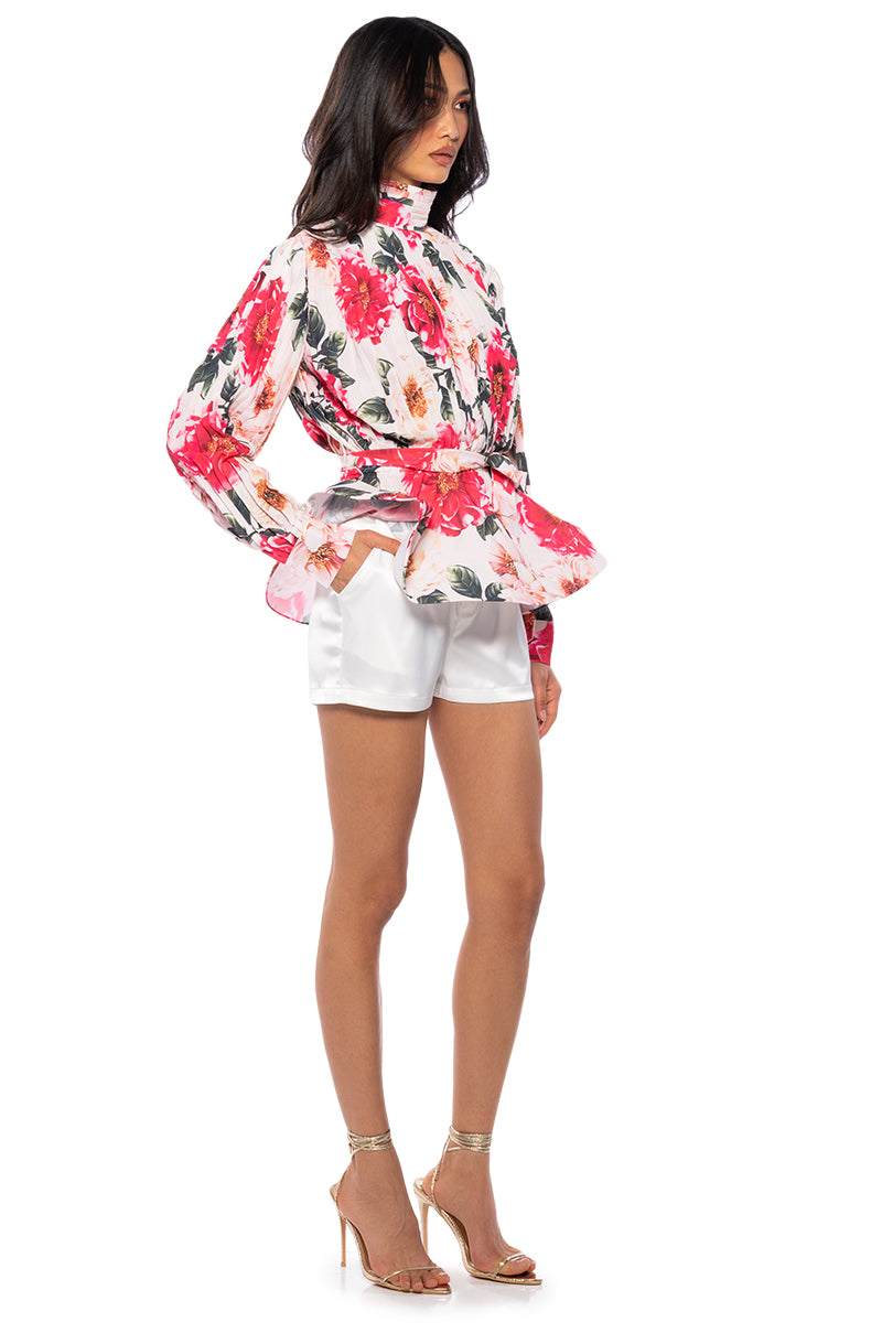 Side View On My Best Behavior Floral Pleated Peplum Blouse