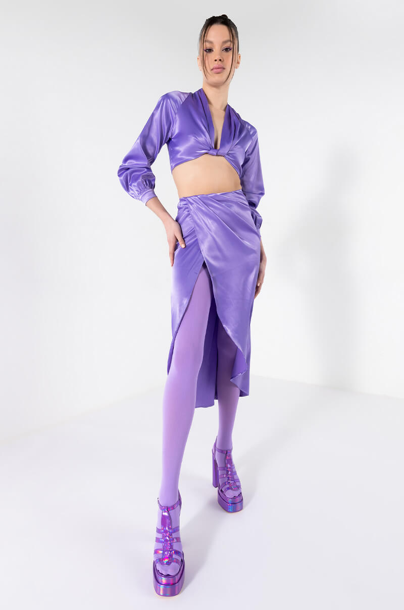 Full View On My Level Twist Front Satin Crop Blouse