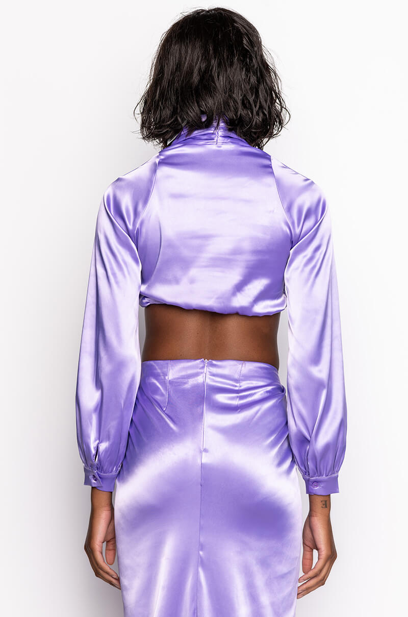 Full View On My Level Twist Front Satin Crop Blouse
