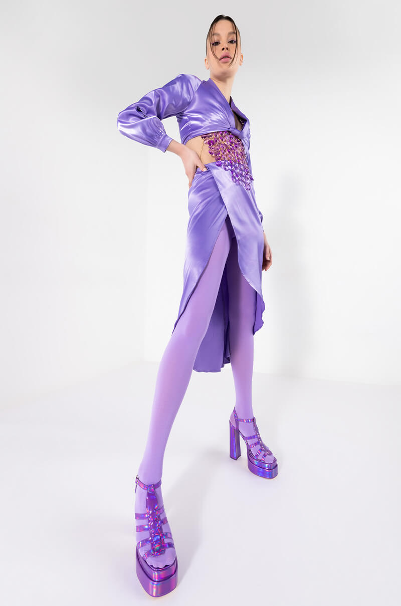 Extra View On My Level Twist Front Satin Crop Blouse