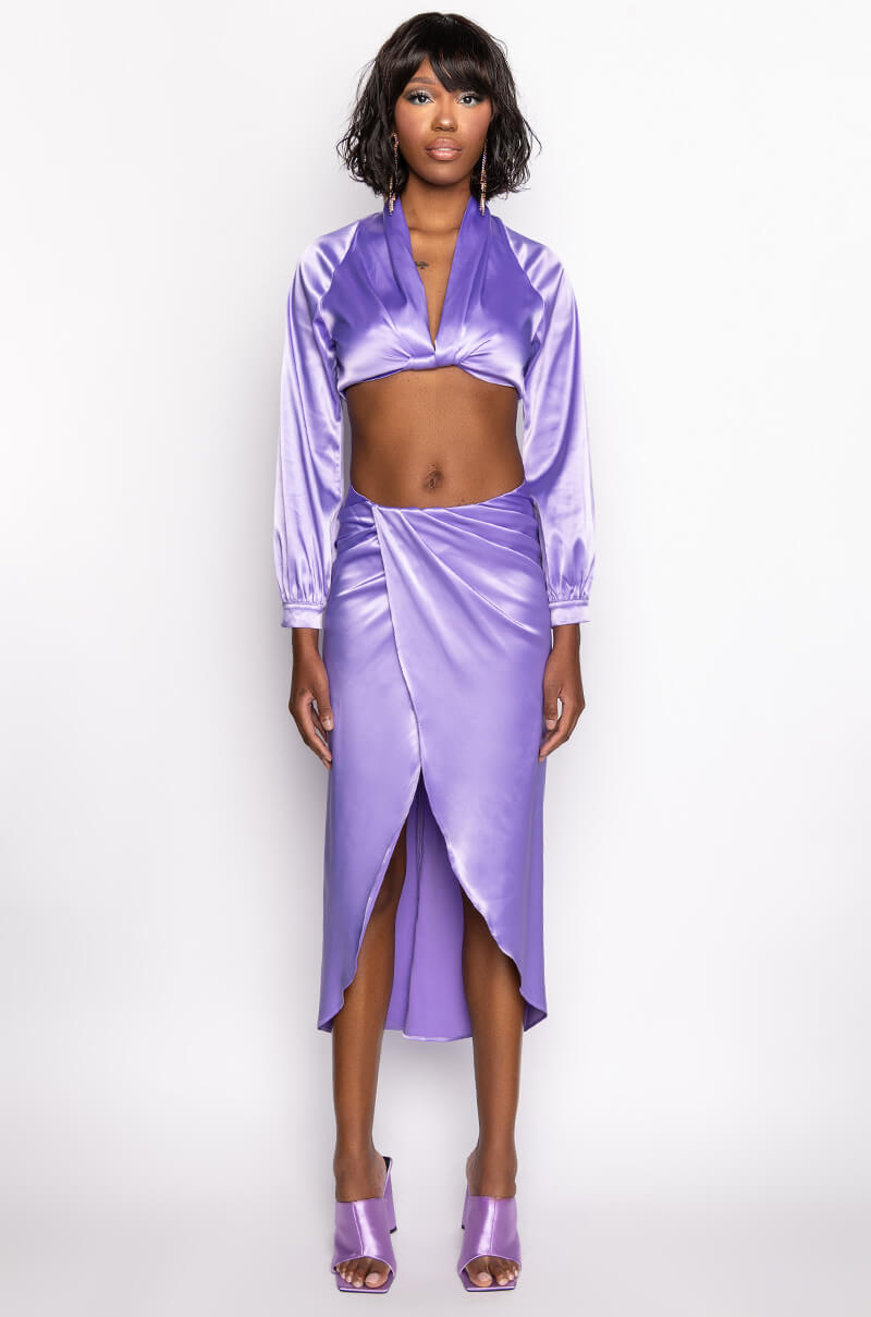 Extra View On My Level Twist Front Satin Crop Blouse