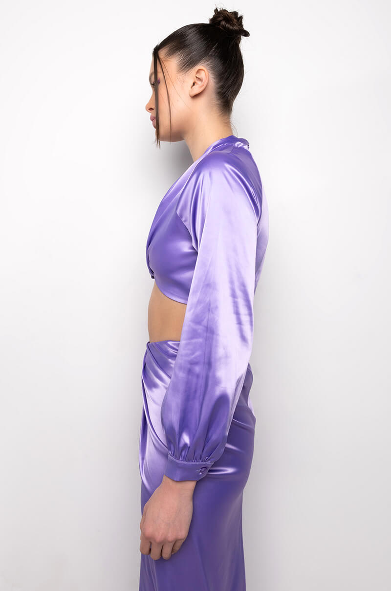 Extra View On My Level Twist Front Satin Crop Blouse