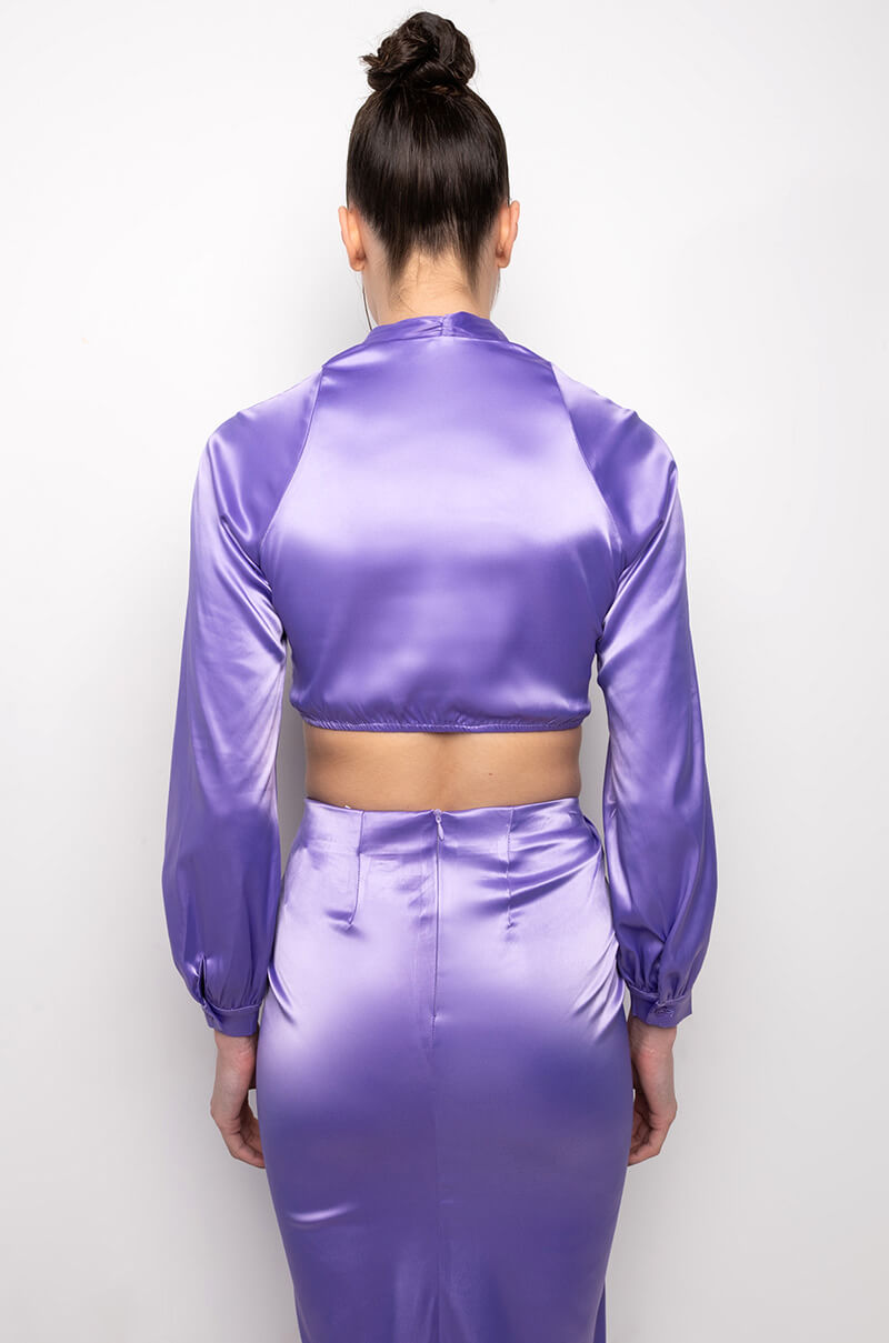 Extra View On My Level Twist Front Satin Crop Blouse