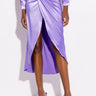 Front View On My Level Wrap Front Satin Midi Skirt