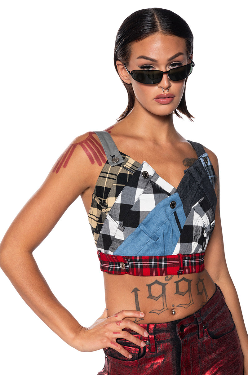 ON MY OWN ACCORD PLAID DECONSTRUCTED TOP view 0