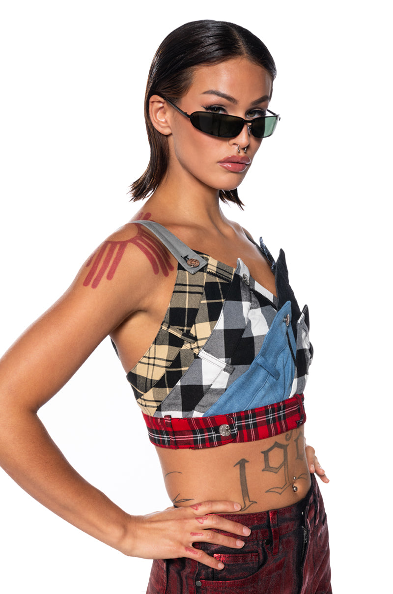 Side View On My Own Accord Plaid Deconstructed Top