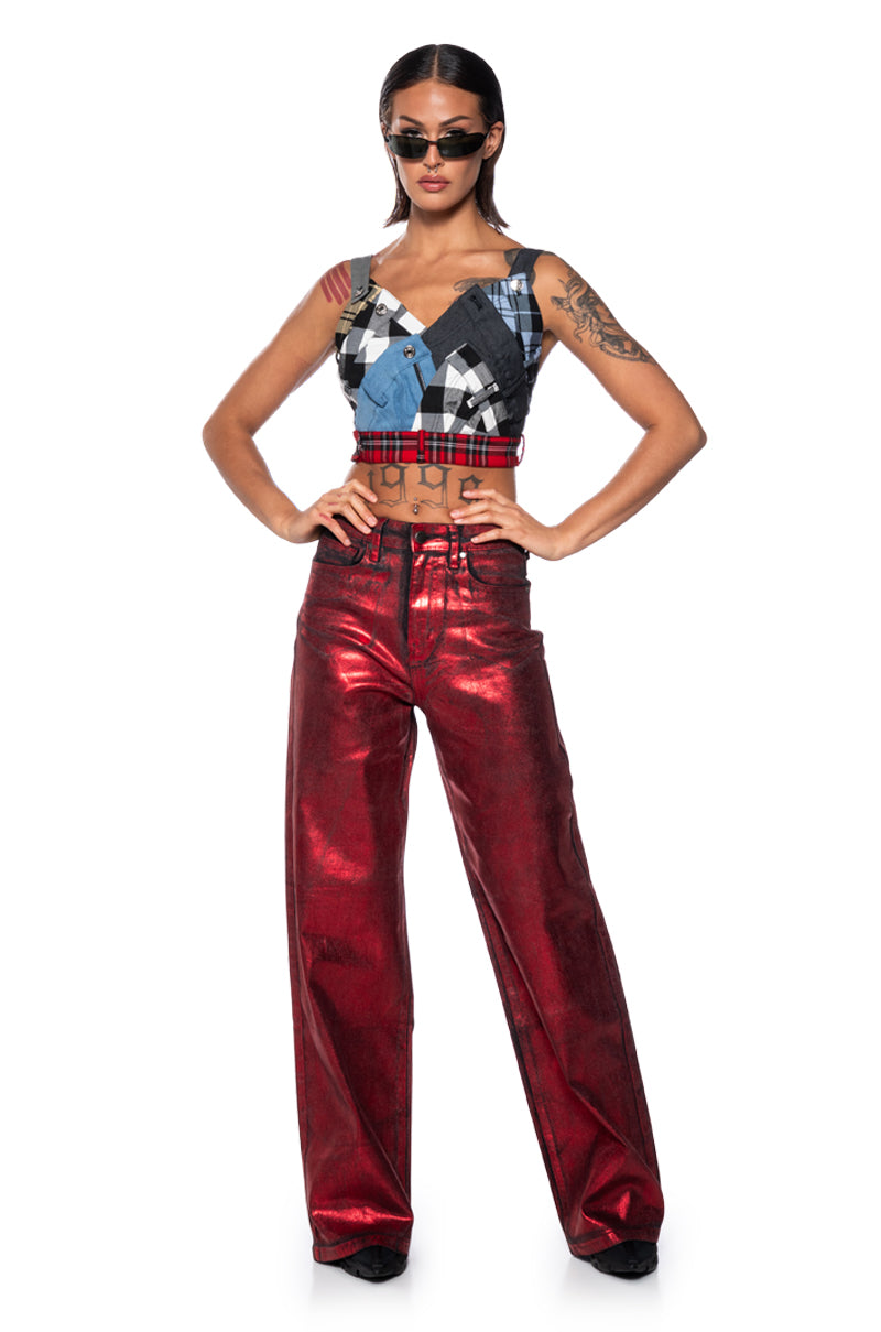 Back View On My Own Accord Plaid Deconstructed Top
