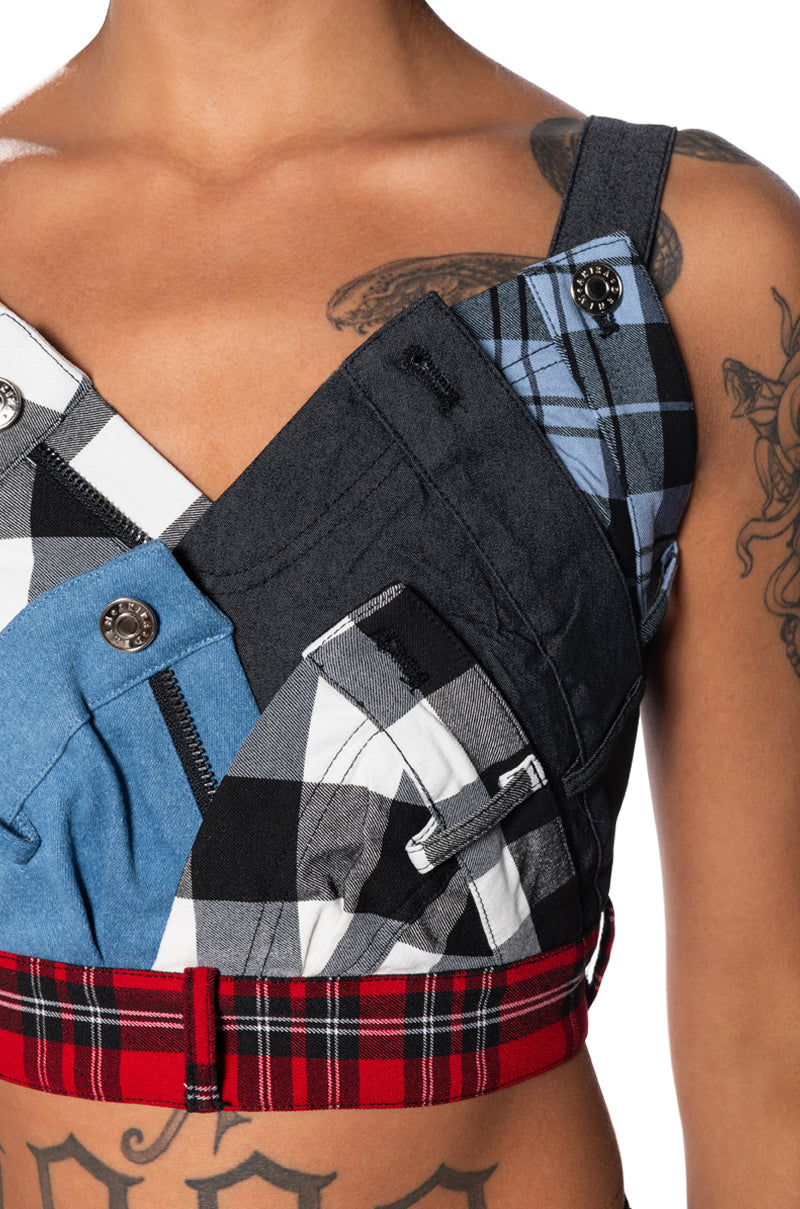 Extra View On My Own Accord Plaid Deconstructed Top