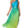 Front View On My Own Wave Ombre One Shoulder Maxi Dress In Blue Multi