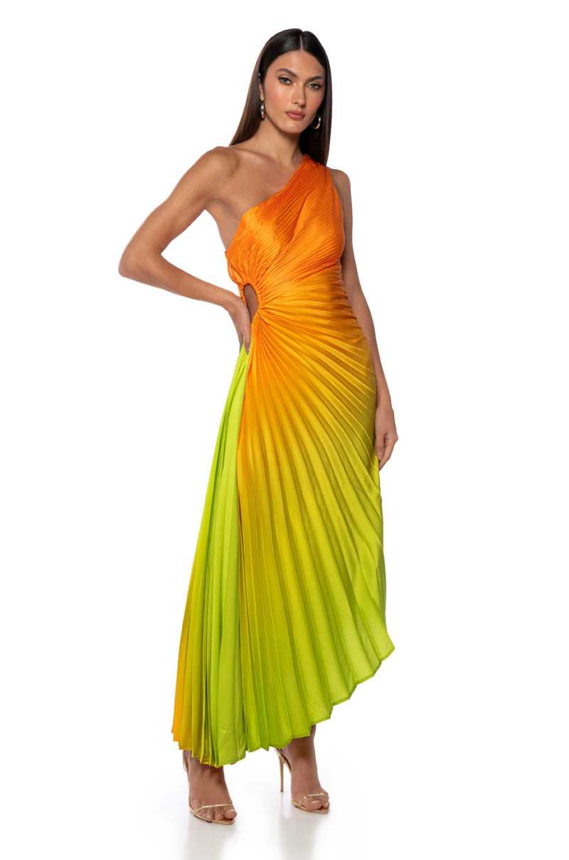 Back View On My Own Wave Ombre One Shoulder Maxi Dress In Orange
