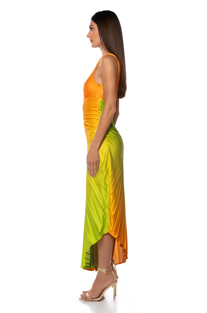 Full View On My Own Wave Ombre One Shoulder Maxi Dress In Orange