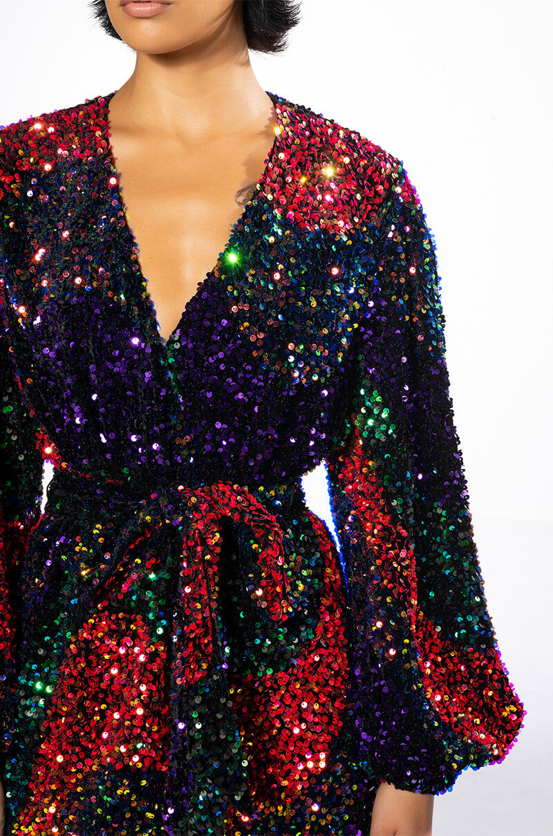 ON MY TIME SEQUIN WRAP MINI DRESS AKIRA ON MY TIME SEQUIN WRAP MINI DRESS AKIRA