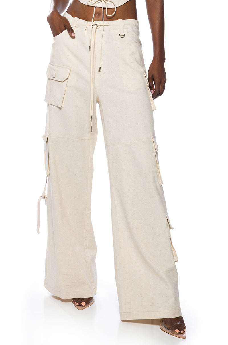 Front View On My Way Linen Cargo Pant