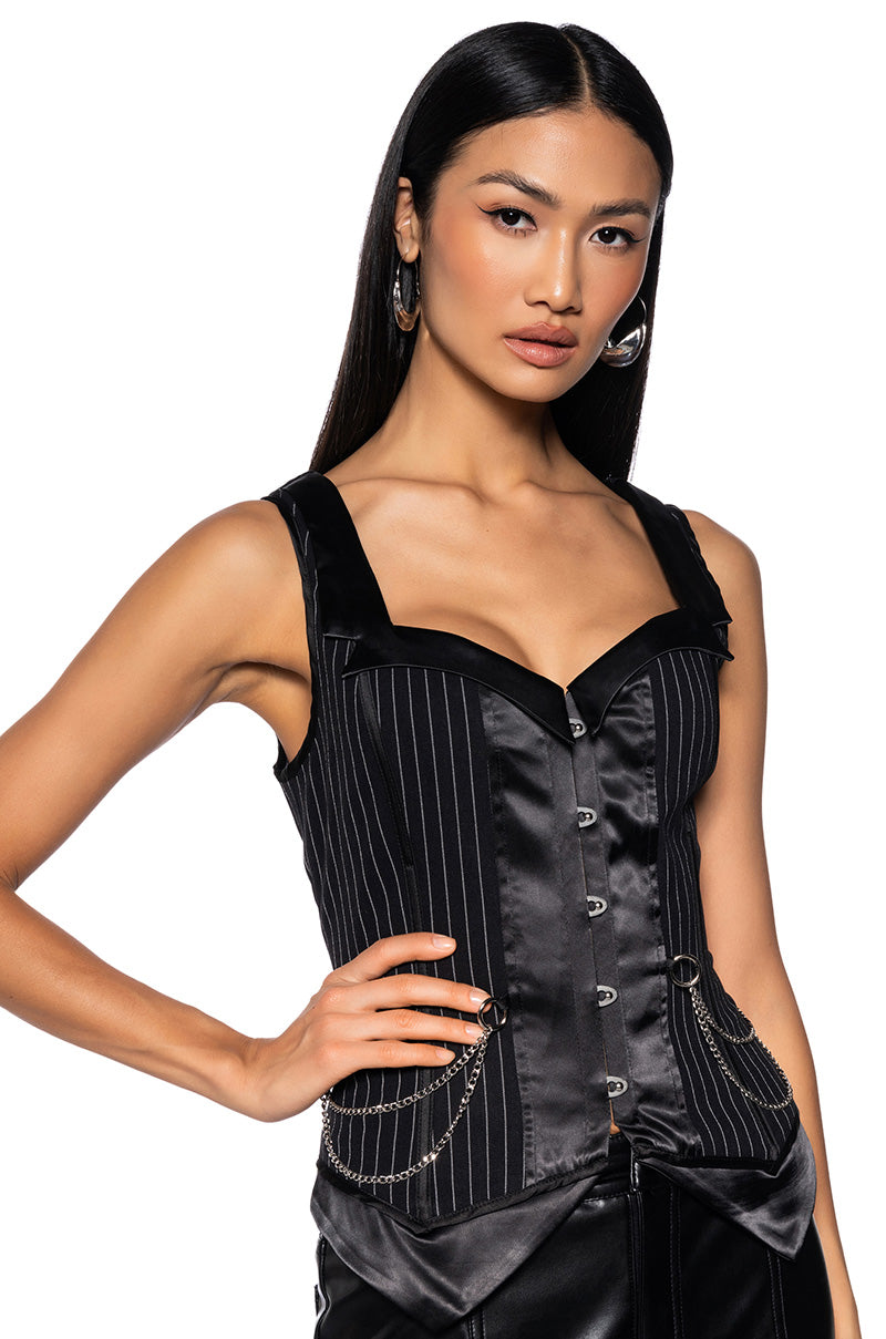 Front View On My Way Pinstripe Corset 0